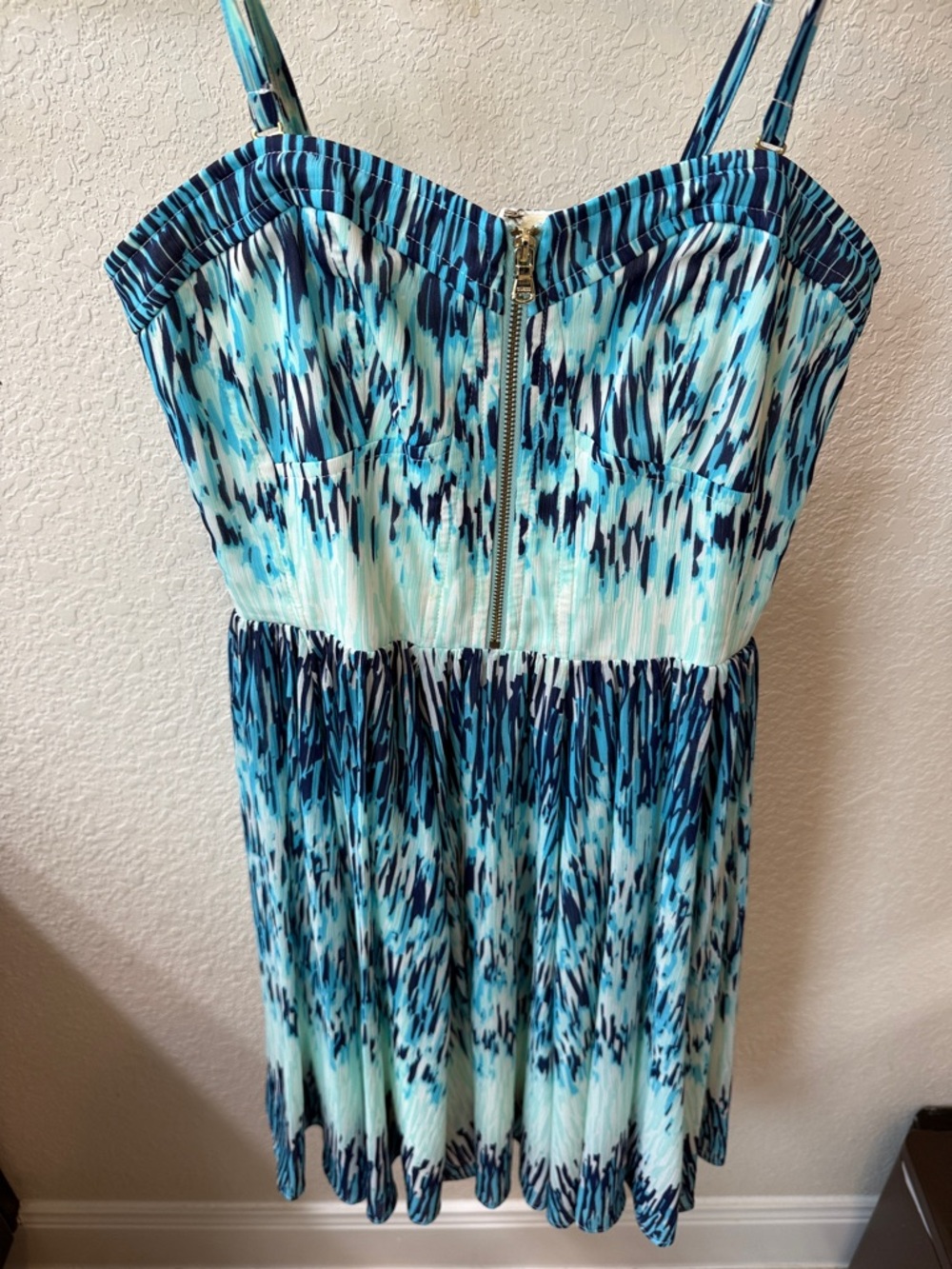 Guess Blue Turquoise Patterned Strapless Dress
